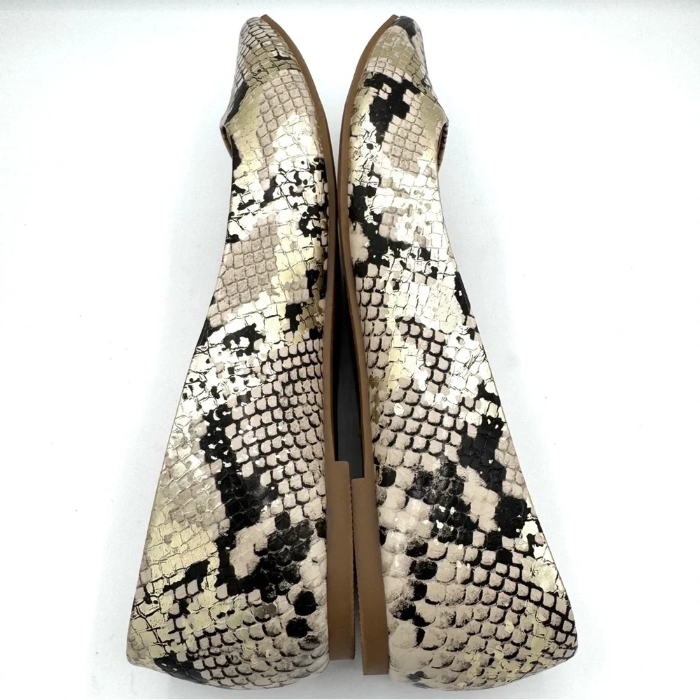 EXPRESS Snake Print Pointed Toe Ballet Flats Metallic Gold Ivory Black Size 8